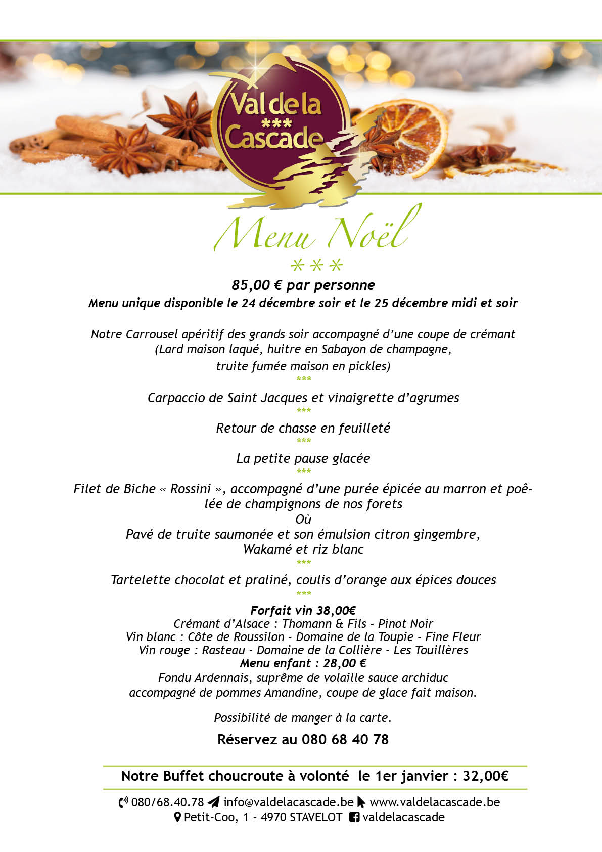 Menu de Noel Val de la cascade 2025